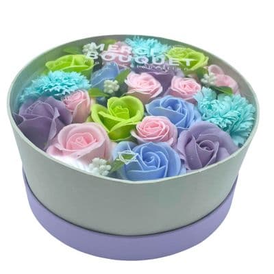 Blue Blessings Soap Flowers Round Hat Box
