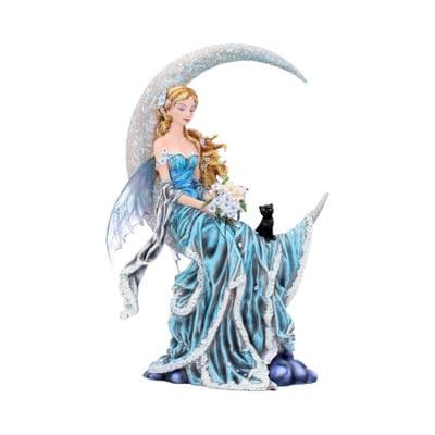 Blue Crescent Wind Moon Fairy With Cat Companion