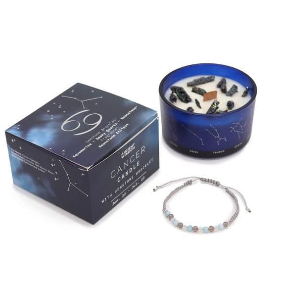 Cancer Zodiac Star Sign Crystal Candle With Gemstone Bracelet | Soy Wax Candles Deal Kent