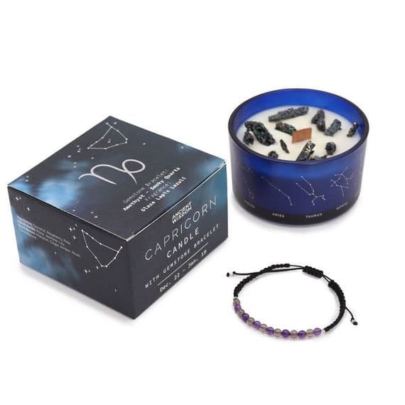 Capricorn Zodiac Star Sign Crystal Candle With Gemstone Bracelet | Soy Wax Candles Deal Kent