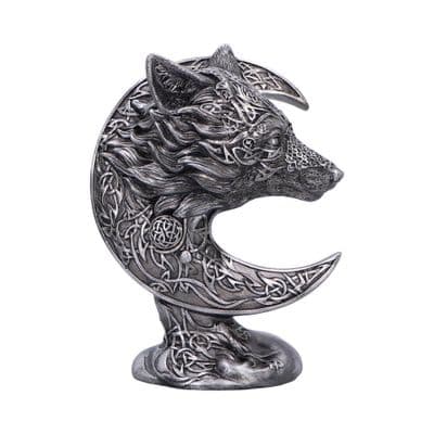Celtic Crescent Moon Silver Wolf Ornament