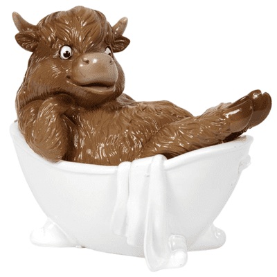 Cheeky Brown Highland Cow Taking A Bath Ornament