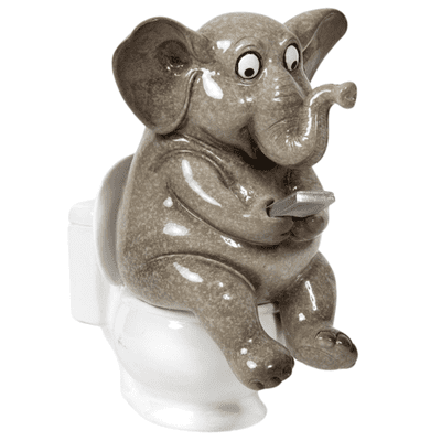 Cheeky Elephant Mobile Phone On The Toilet Ornament