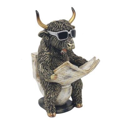 Cheeky HIghland Cow Reading On The Toilet Ornament