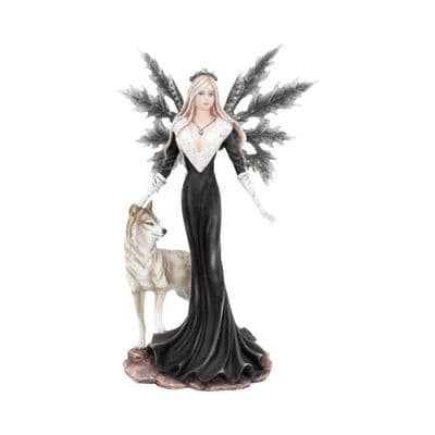 Dark Aura Fairy With Grey Wolf Figurine