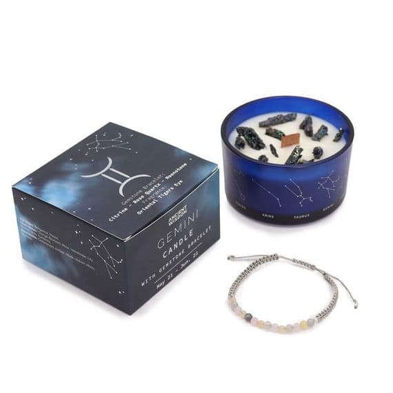 Gemini Zodiac Star Sign Crystal Candle With Gemstone Bracelet | Soy Wax Candles Deal Kent