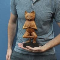 Hand Carved One Leg Wooden Yoga Cat Vrikshsana