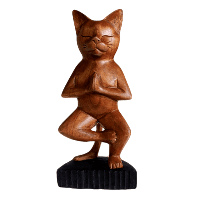 Hand Carved One Leg Wooden Yoga Cat