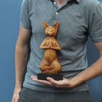 Hand Carved Lotus Pose Wooden Yoga Cat Padmasana