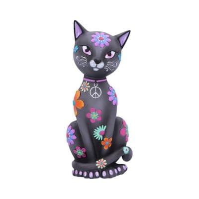 Hippy Kitty Flower Power Black Cat Ornament