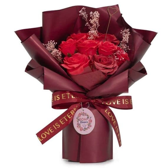 Large Red Roses Bouquet With Love Is Eternal Gift Card | Soap Roses Deal