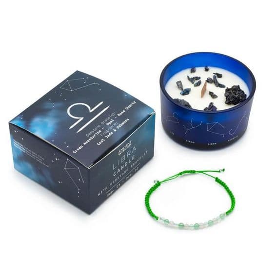 Libra Zodiac Star Sign Crystal Candle With Gemstone Bracelet | Soy Wax Candles Deal Kent