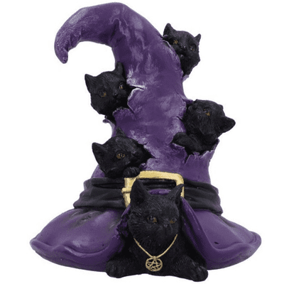Magical Mischief Witch Hat & Black Cats Figurine