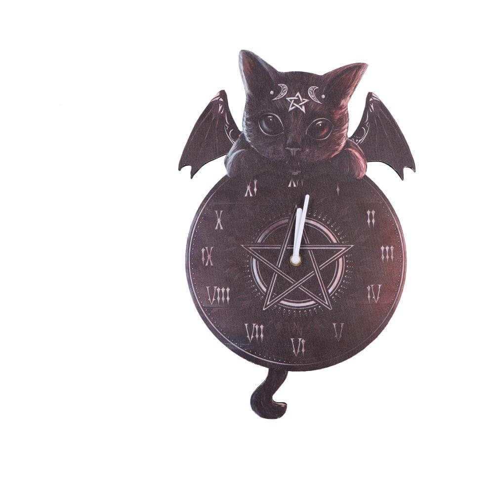 Malpus Winged Black Cat ' Tickin' Feline Pendulum Clock | Nemesis Now