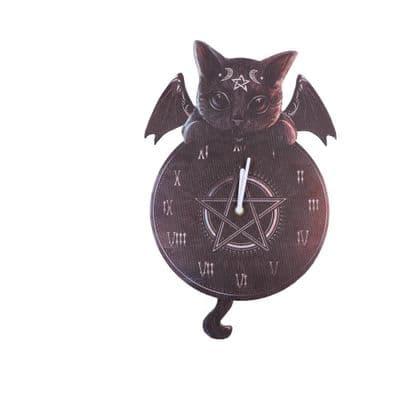 Malpus Winged Black Cat ' Tickin' Feline Pendulum Clock