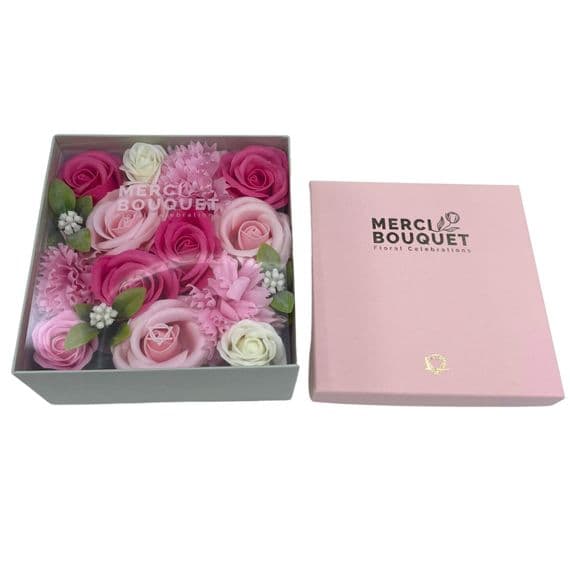 Square Soap Roses Pink Blessings Soap Flowers Square Box | Soap Flower Shop Broadstairs ...