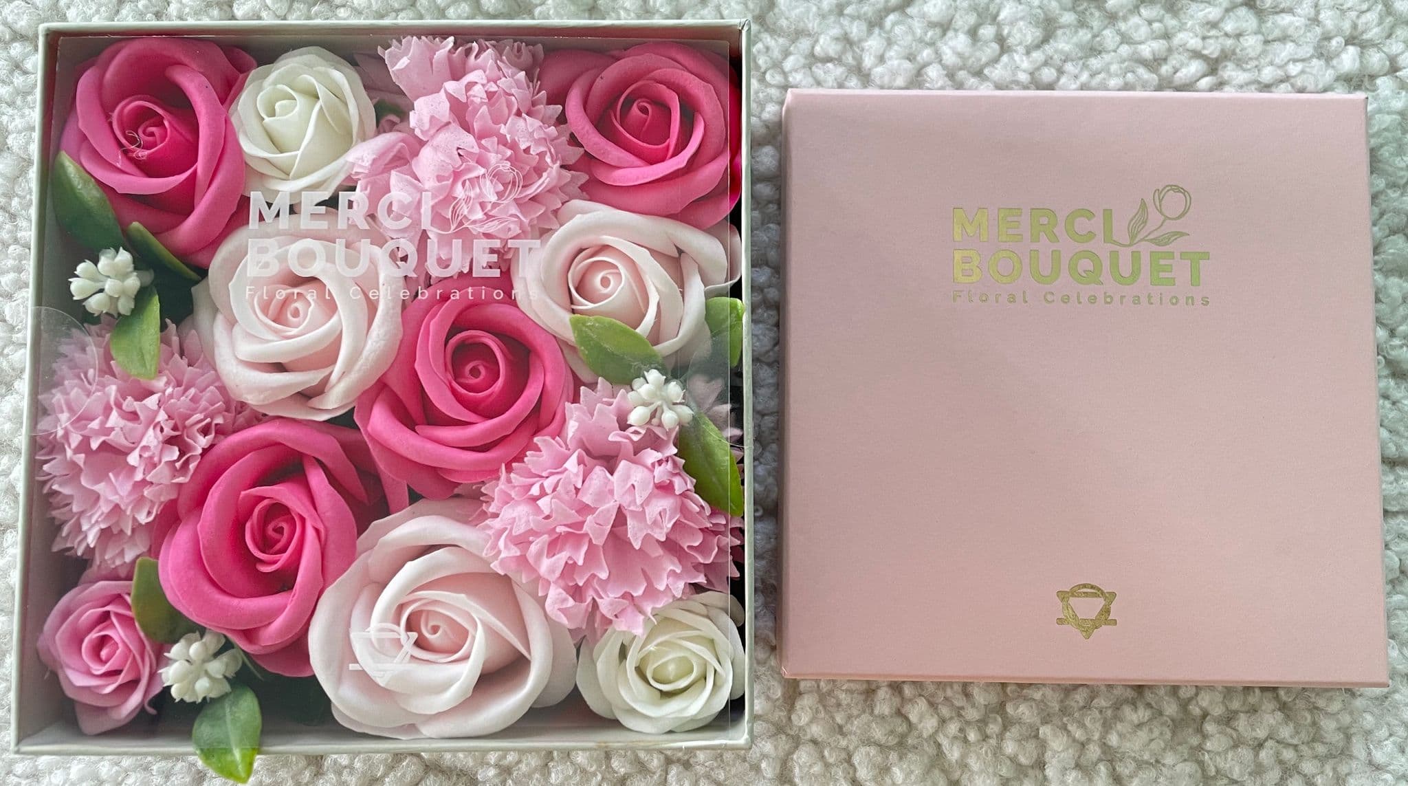 Pink Blessings Soap Flowers Square Box Soap Flower Shop Broadstairs Kent UK