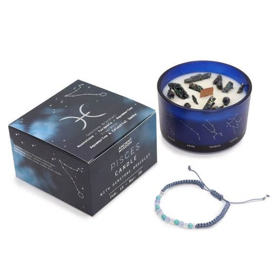 Pisces Zodiac Star Sign Crystal Candle With Gemstone Bracelet | Soy Wax Candles Deal Kent