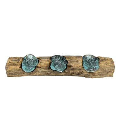 Recycled Molten Glass Flat Triple Candle Holder On Gamal Wood