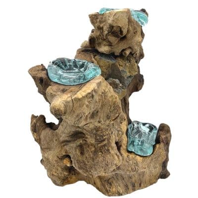 Recycled Molten Glass Triple Candle Holder On Gamal Wood