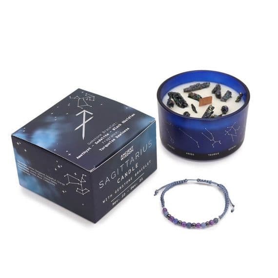 Sagittarius Zodiac Star Sign Crystal Candle With Gemstone Bracelet | Soy Wax Candles Deal Kent