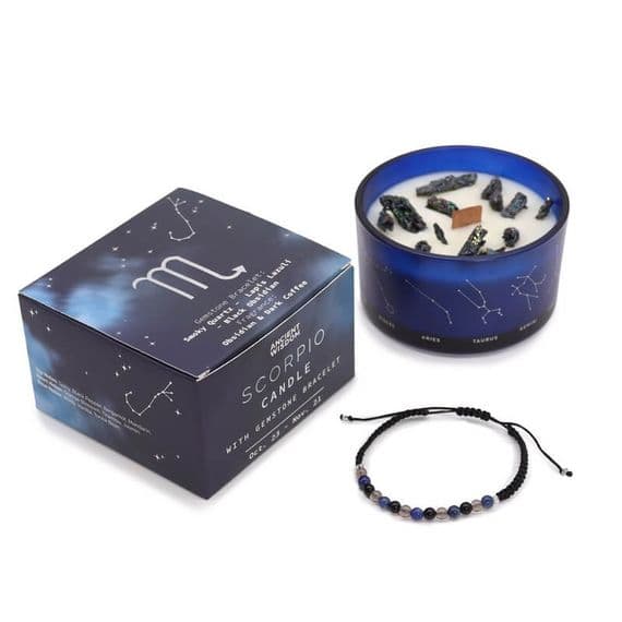Scorpio Zodiac Star Sign Crystal Candle With Gemstone Bracelet | Soy Wax Candles Deal Kent