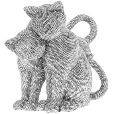 Silver Art Sparkly Bling Diamante Snuggling Cats