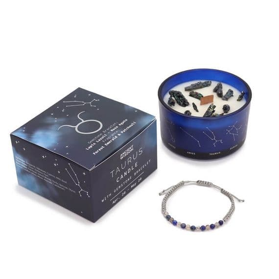 Taurus Zodiac Star Sign Crystal Candle With Gemstone Bracelet | Soy Wax Candles Deal Kent