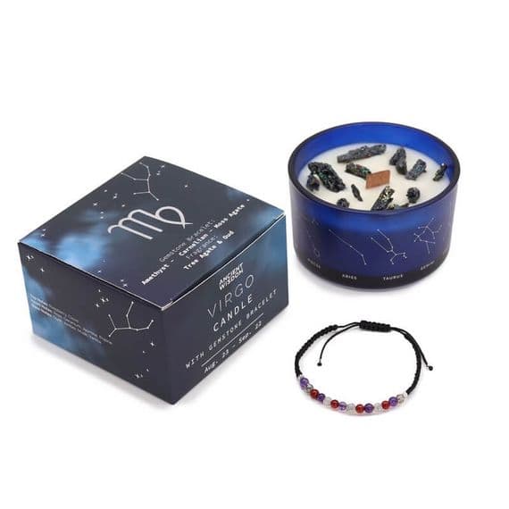 Virgo Zodiac Star Sign Crystal Candle With Gemstone Bracelet | Soy Wax Candles Deal Kent