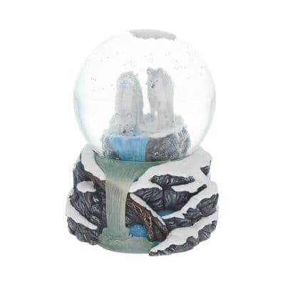 Warriors of Winter White Wolf Snowglobe