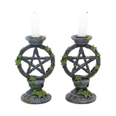 Wiccan Ivy Pentagram Candlesticks (Set of 2)