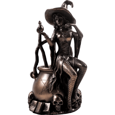 Witch Sitting on a Cauldron Cold Cast Bronze Sculpture