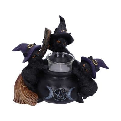 Witches Black Cat Familiar Cauldron Tea Light Holder