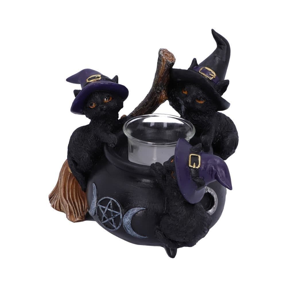 Witches Black Cat Familiar Cauldron Tea Light Holder