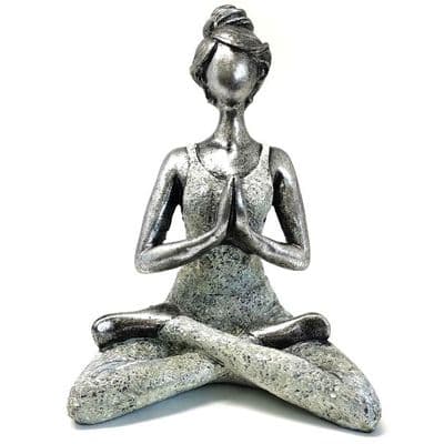 Yoga Lady Lotus Position Silver & White