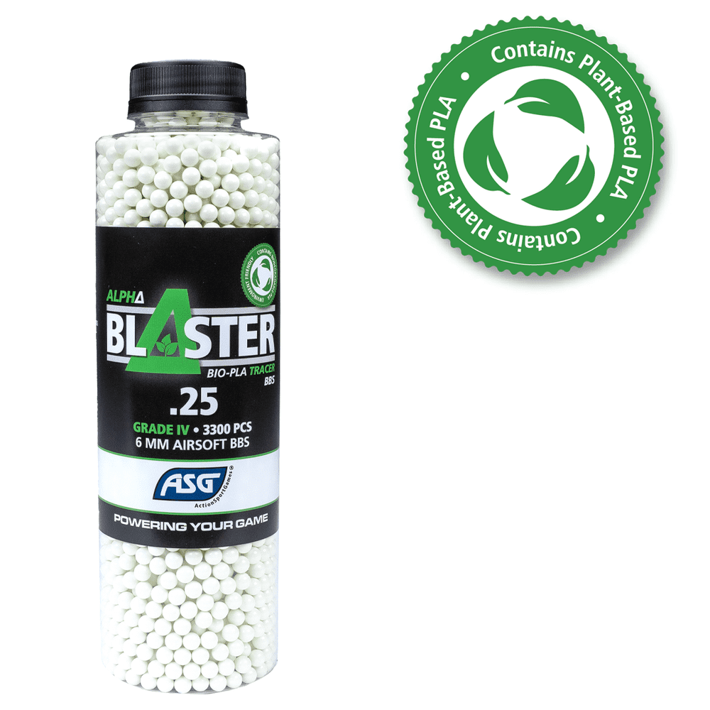 ASG Alpha Blaster PLA Green Tracer BBs 0.25g 3300 1 Bottle Airsoft Pellets 6mm