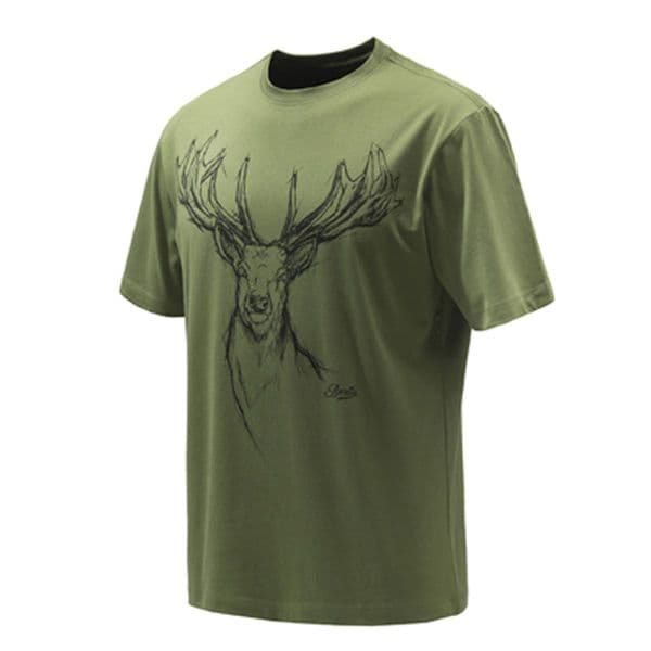Beretta Deer T-Shirt Green Sage 100% Cotton SMALL / LARGE Mens Boys