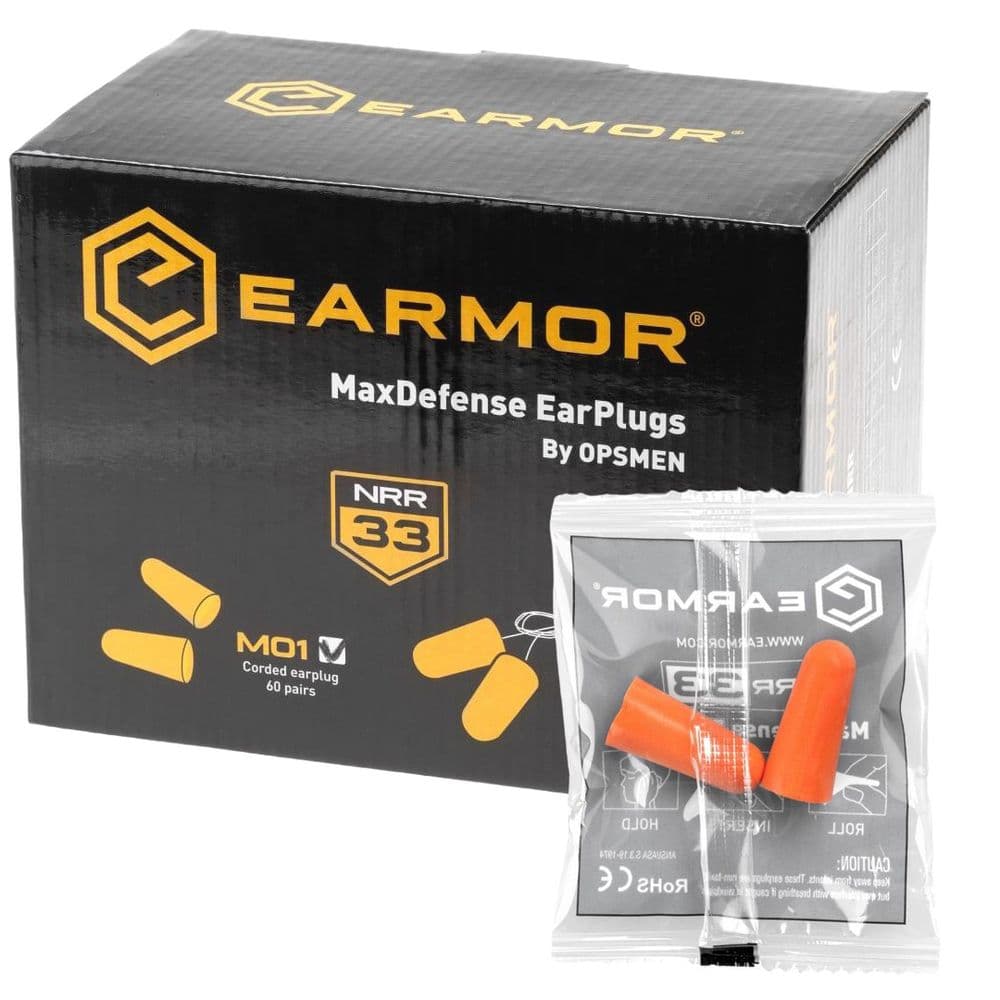 Earmor Max Defense Ear Plugs M01 NRR33 60 Pairs Box Shooting Range Motorbike