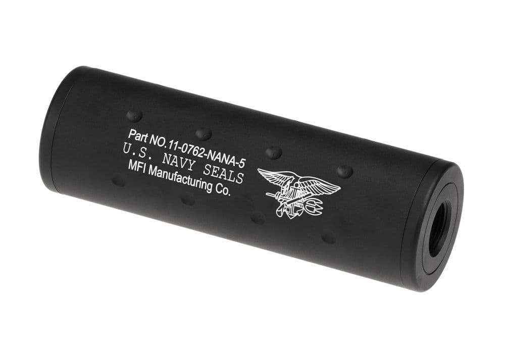 FMA Airsoft Silencer Navy Seals Logo 107mm 14mm CW/CCW Black