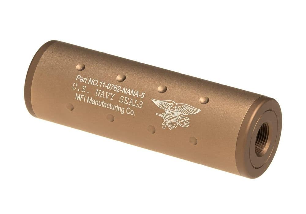 FMA Airsoft Silencer Navy Seals Logo 107mm 14mm CW/CCW Desert