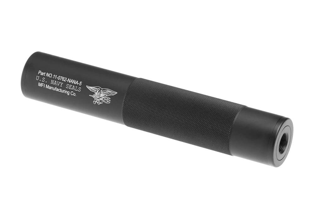 FMA Airsoft Silencer Navy Seals Logo 198mm 14mm CW/CCW Black