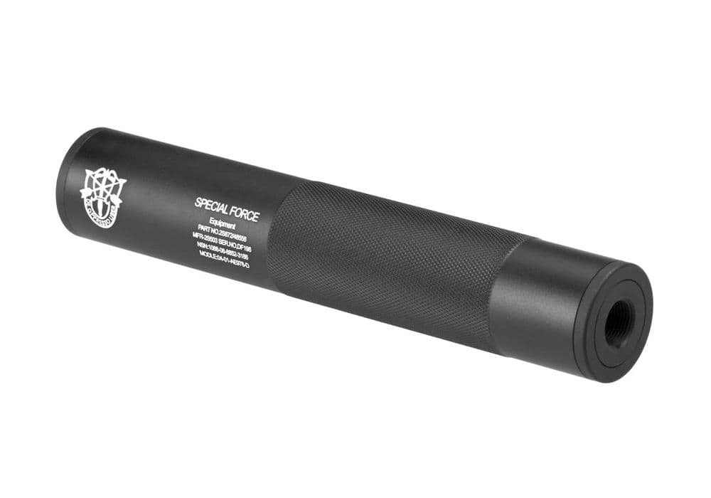 FMA Airsoft Silencer Special Forces Logo 198mm 14mm CW/CCW Black