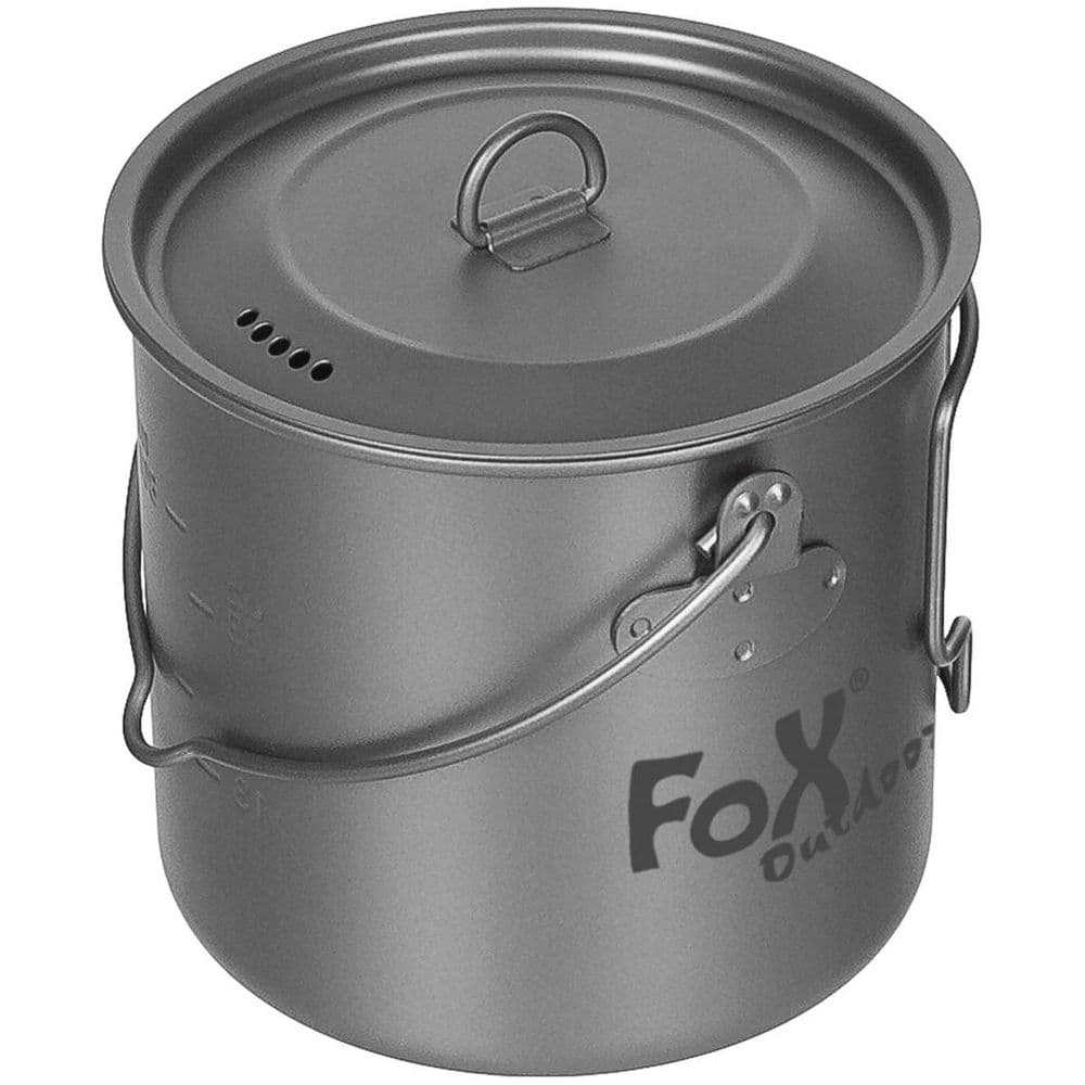 Fox Outdoors Titanium Cooking Pot Mess Tin Small Folding Handles 1.1 Ltr Camping