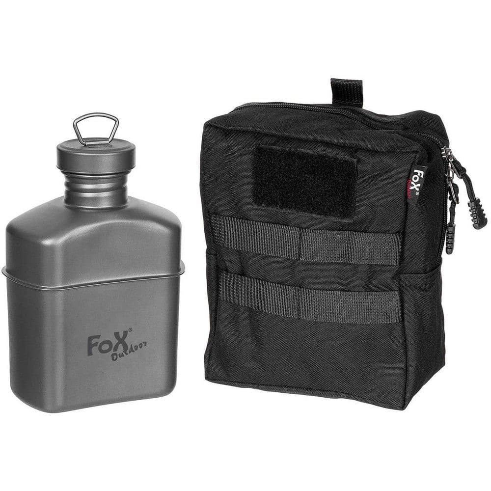 Fox Outdoors Titanium Water Bottle Canteen 1 Ltr With Pouch Camp