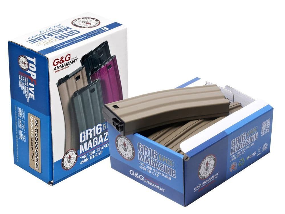 G&G M-Series Airsoft Magazine Box Set 79rd Tan 5 Mags 6mm bb's