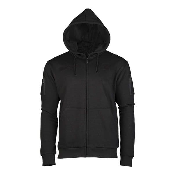 Mil-Tec Fleece Hoodie With Full Zipper Black Hook & Loop Patch Panel