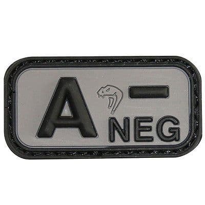 Glow Dark O NEG Blood Type NKDA Combat Tactical PVC Rubber 3D GITD Touch Fastener Patch