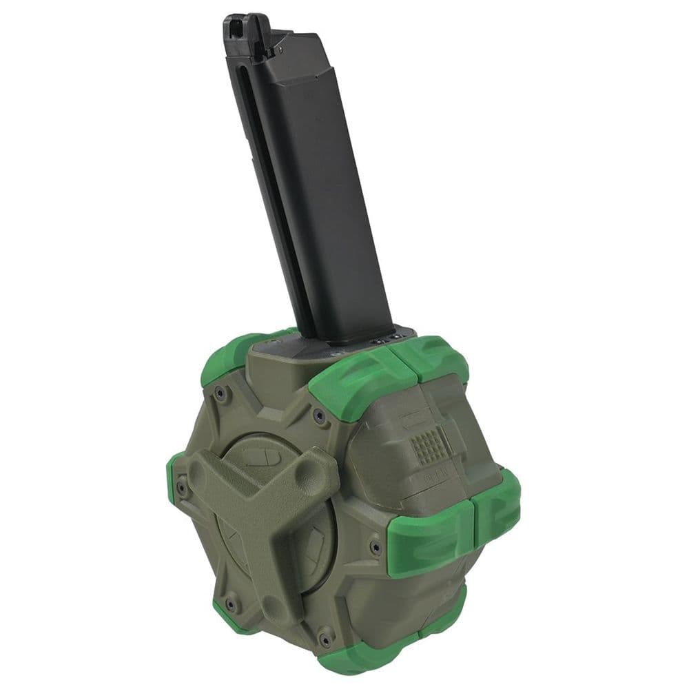 WE Airsoft Pistol Drum Magazine Green 350rd G17 Series 6mm bb s