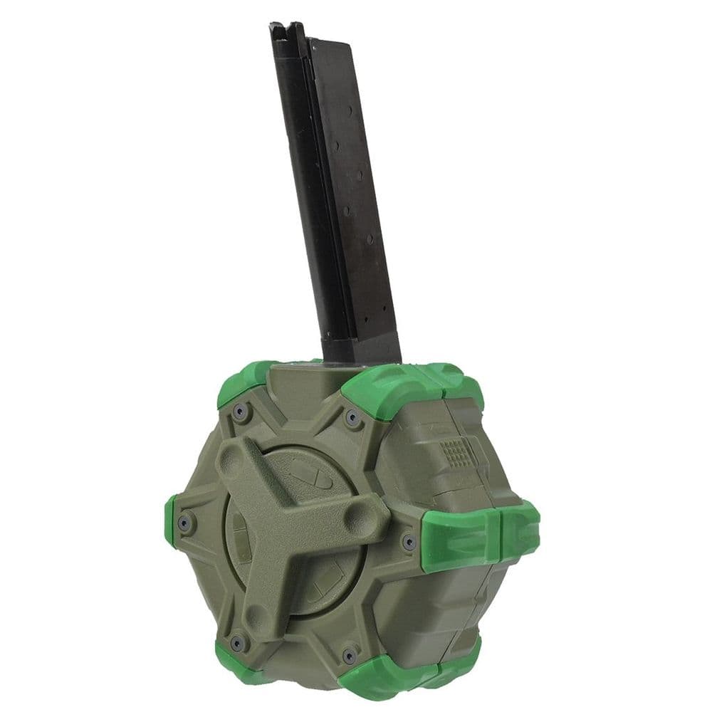 WE Airsoft Pistol Drum Magazine Green 350rd Gas Type M1911 6mm bb s