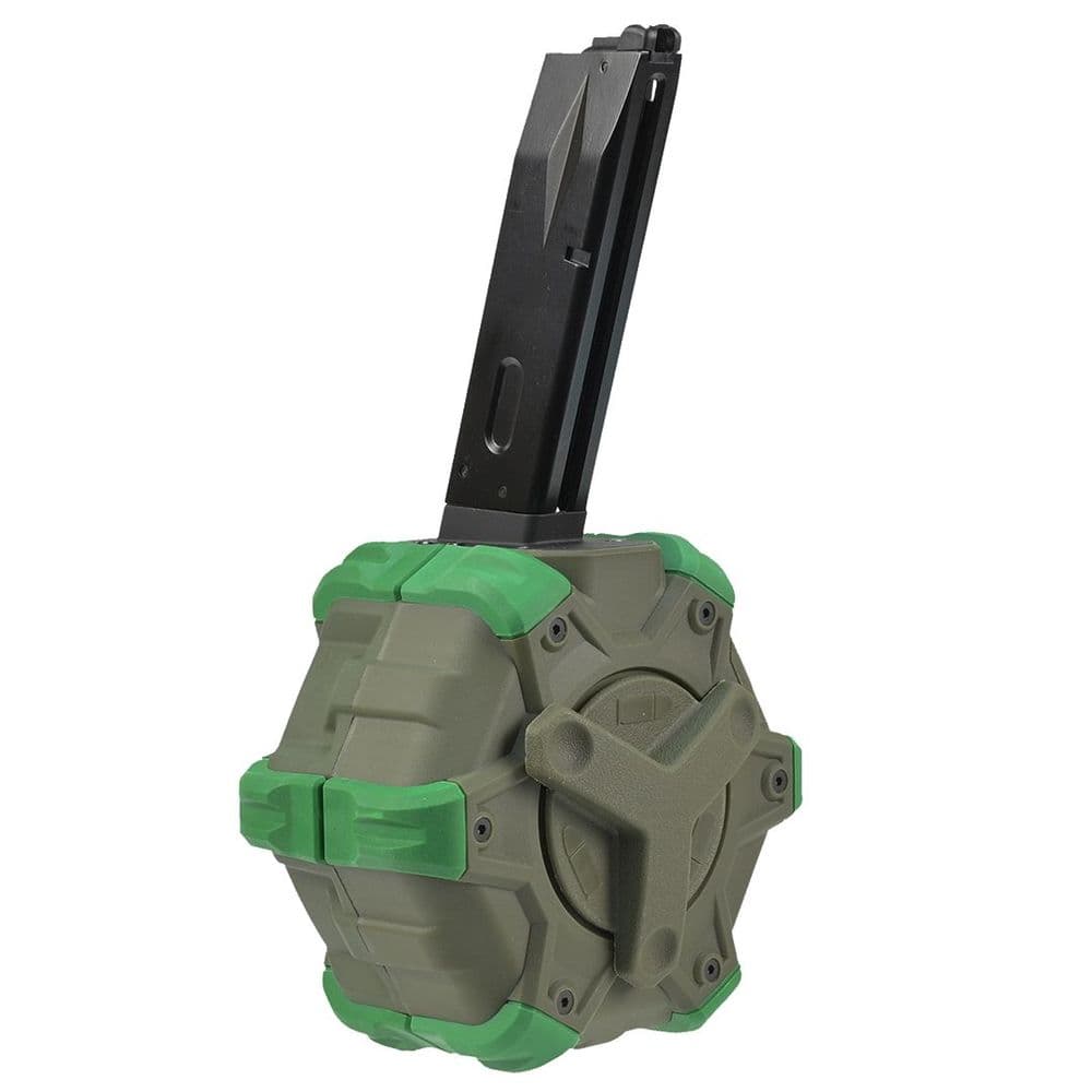 WE Airsoft Pistol Drum Magazine Green 350rd Gas Type M92 6mm bb s